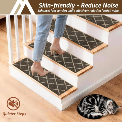 COSY HOMEER Carpet Stair Treads for Wooden Steps Non-Slip Indoor,4pcs, Navy | Peel and Stick,Reusable Adhesive,Residue Free,Washable,Pet Friendly,Soft Stair Runner for Kids,Elders,Multi-Surface Use