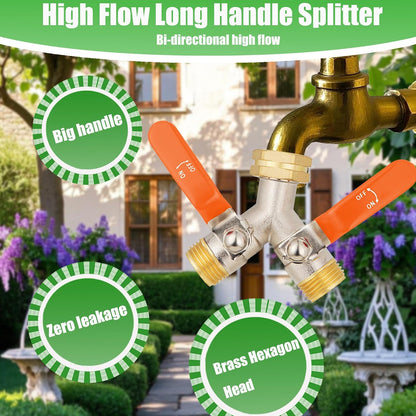 EJW Hose Splitter 2 Way, Garden Hose Splitters, 2 Way Faucet Splitter, Water Spigot Splitter, RV Brass Hose Splitter, Two way Hose Bib Splitter, Double Hose Connector, Hose Valve 3/4 Inch GHT Thread.