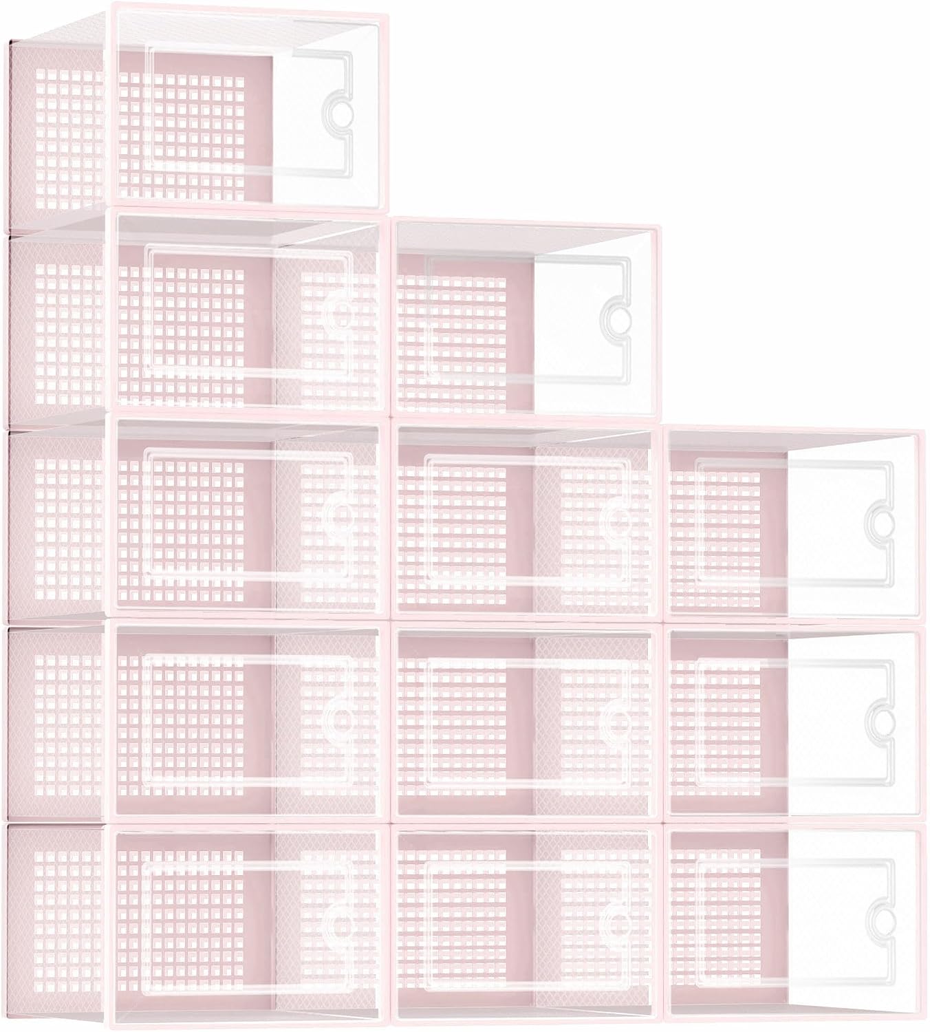 Kuject 12 Pack Large Shoe Boxes, Clear Stackable Containers with Lids,Black | Shoe organizers for closet & entryway, under-bed,Drop-front design fits women's size 10