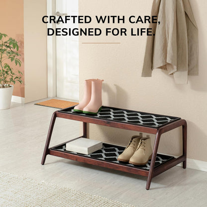Anji Mountain Heavy Duty Waterproof Wooden Shoe Storage Mat Organizer/Boot Storage Tray Multi Use for Entryway with Coir, Gray and Ivory Insert, 1 Tier, Fits 2 Pair (26.5" Wide)