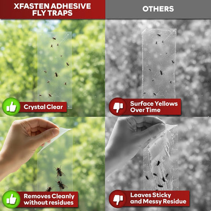 XFasten Window Fly Traps Sticky Clear 100-Pack Fruit Fly Traps for Indoors Sticky, Residue-Free, Odorless, Discreet Adhesive Indoor Catcher for Fruit Flies Houseflies, Gnats on Windows Kitchen Garage
