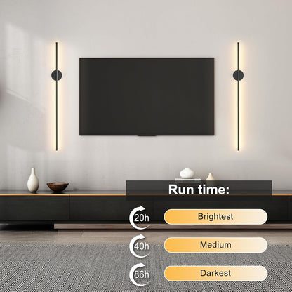 Battery Operated Modern Wall Sconces, Dimmable Wireless Wall Light Set of Two with Remote Control, 3 Color Temperatures, Rechargeable LED Wall Sconce for Bedroom, Living Room, Hallway, 23.6 Inch Brass