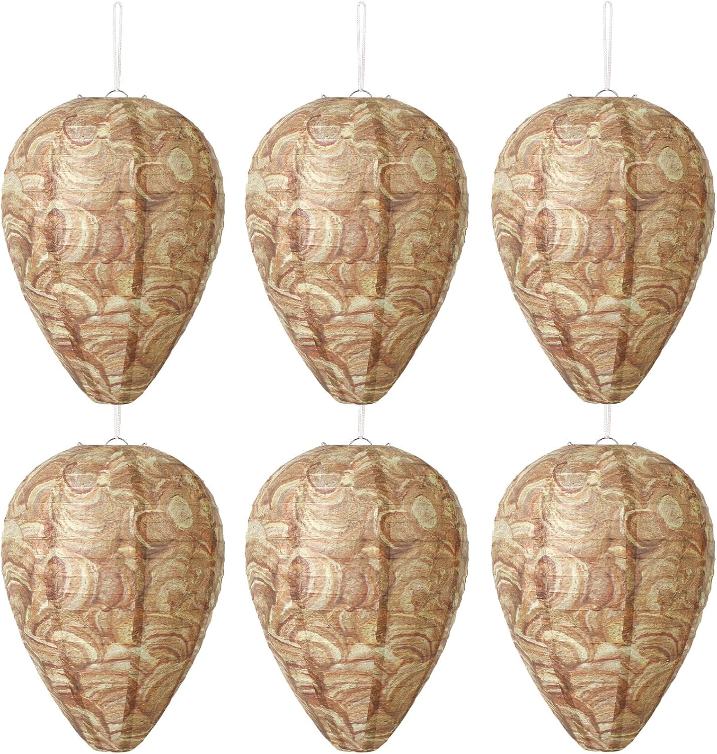 DECYOOL 6 Pack Paper Fake Wasp Nests Decoys for Yellow Jackets and Wasps | ﻿ Oversized Paper Build, Eaves/Garbage/Pool Areas, Territorial Hive Mimicry, Hanging Design,Easy Mount