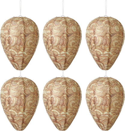DECYOOL 6 Pack Paper Fake Wasp Nests Decoys for Yellow Jackets and Wasps | ﻿ Oversized Paper Build, Eaves/Garbage/Pool Areas, Territorial Hive Mimicry, Hanging Design,Easy Mount