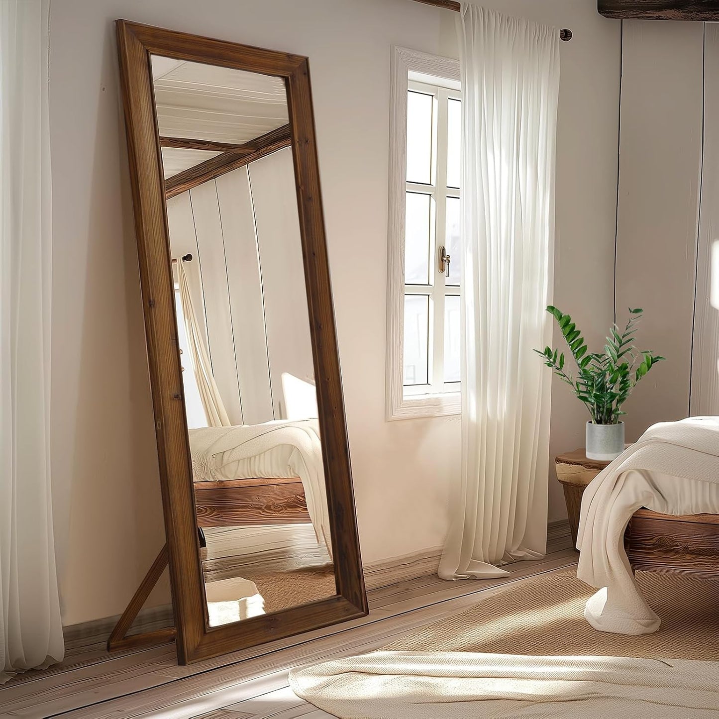 MELOMOIR Rustic Farmhouse Full Length Mirror, 64"x21" Wood Frame Floor Mirror, Free Standing Leaning Hanging Mirror, Long Mirror for Bedroom Living Room Cloakroom