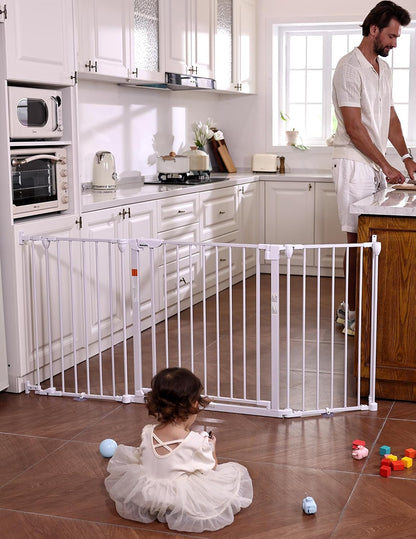 Babelio 104" Extra Wide Baby Gate, 30” Tall Auto Close Dog Fence for Stairs Doorways Fireplace, Hardware Mounted Pet Gate Indoor, Foldable 5 Metal Panels, AdaptiZone Series, Black