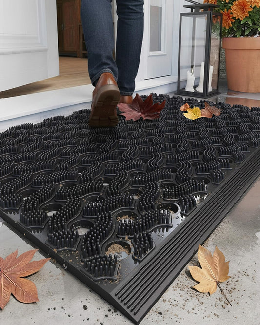 Color&Geometry Super Heavyweight TPE Stormproof Welcome Mat Outdoor, Eco-Friendly Materials Odor-Free Door Mat with Connectors & Non-Slip, All Weather Outside Entrance Barefoot Friendly, 17"x29" Black