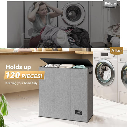 SOLEDI 180L Laundry Hamper 3 Section, Extra Large Laundry Hamper with Lid, Dirty Clothes Hamper with Sturdy Handle, Large Laundry Basket Organizer for Laundry Room, Bedroom, Hampers for Laundry