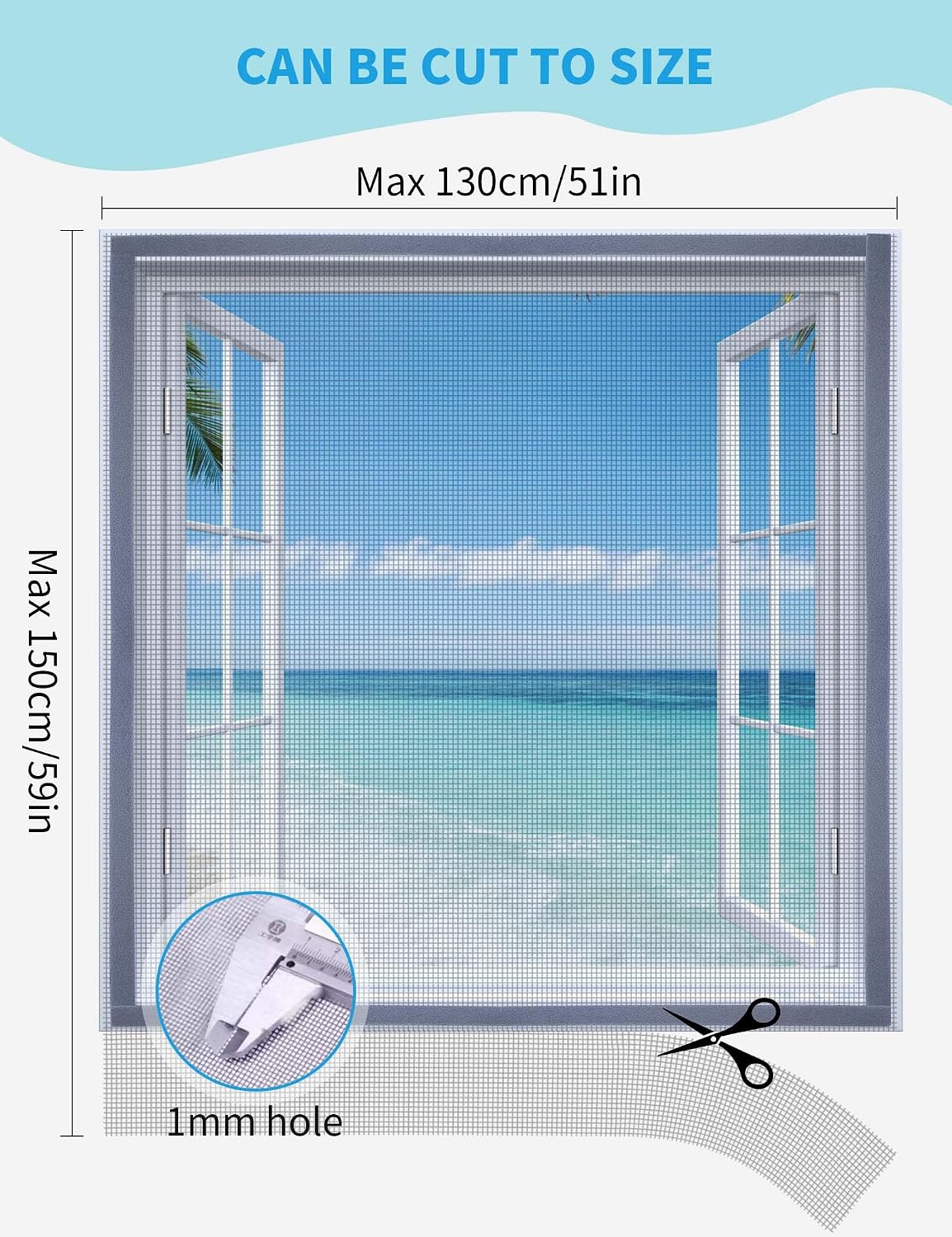 Homealexa DIY Window Screen Kit, Max 51"x 59" Adjustable Mosquito Mesh with Reinforced Edge, Thick Self-Adhesive Temporary Nylon Window Screens Replacement