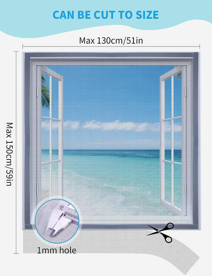 Homealexa DIY Window Screen Kit, Max 51"x 59" Adjustable Mosquito Mesh with Reinforced Edge, Thick Self-Adhesive Temporary Nylon Window Screens Replacement