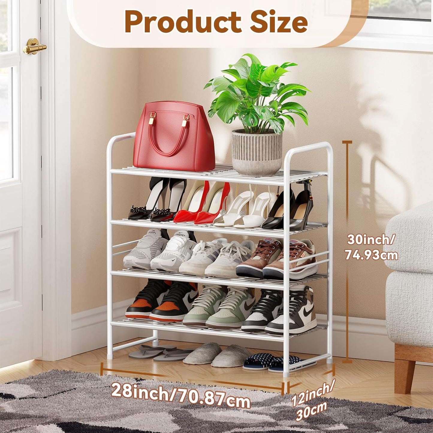 Simple Shoe Rack 2 Tier 27 Inch Wide, Heavy Duty Metal Closet Shoe Organizer Shelf for Entryway, Front Door, Black