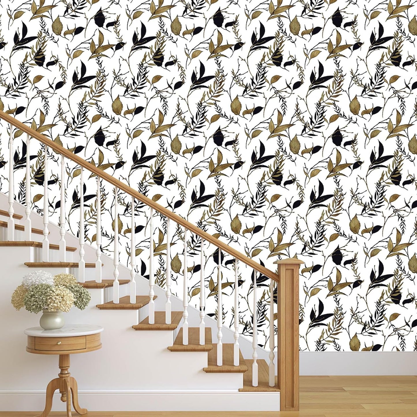 Sage Green and Blue Leaf Peel and Stick Wallpaper Modern Removable Self Adhesive Waterproof Renter Friendly Wall Covering for Bathroom and Accent Walls 17.7in x 88.5in