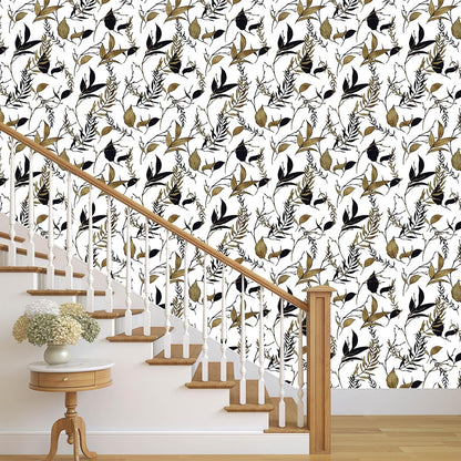 Sage Green and Blue Leaf Peel and Stick Wallpaper Modern Removable Self Adhesive Waterproof Renter Friendly Wall Covering for Bathroom and Accent Walls 17.7in x 88.5in