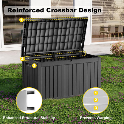 PatioZen 100 Gallon Resin Deck Box, Lockable Patio Outdoor Storage Box for Furniture, Garden Tools and Tools Storage, Waterproof Outside Storage Boxes - Black