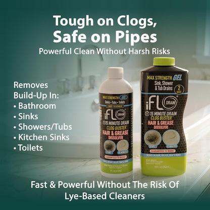 iFLO 15-Minute Drain Cleaner Gel – Fast-Acting Clog Remover for Kitchen, Bathroom, Sink & Shower, Ultra-Thick Formula for Quick Drain Unclogging – Strong Maintenance Cleaner - 16oz