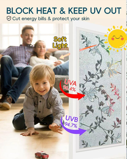 Frosted Glass Window Privacy Film Decorative with Tools, 2 Way Frosting Privacy Film for Glass Door, Static Cling Tint for Home Anti-UV, Covering Clings 23.6" by 77"