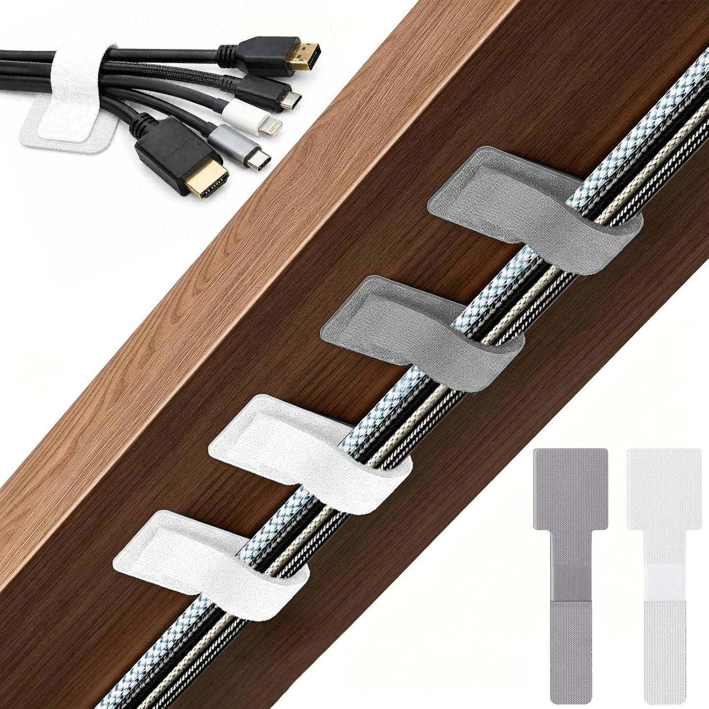 80 PCS Hook and Loop Cable Ties, Self Adhesive Cable Management Straps, Reusable Cord and Wire Organizer Clips for Under Desk, Computer, TV, Gaming Setup, Home Office and Kitchen, Black and White