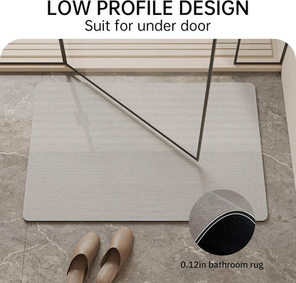 Mecko Bath Mat Rug, Rubber Non-Slip Quick Dry Absorbent Thin Bathroom Rugs Fit Under Door Bathroom Floor Mats-Shower Rug for in Front of Bathtub, Sink, Shower Room(Light Grey,16"x24")