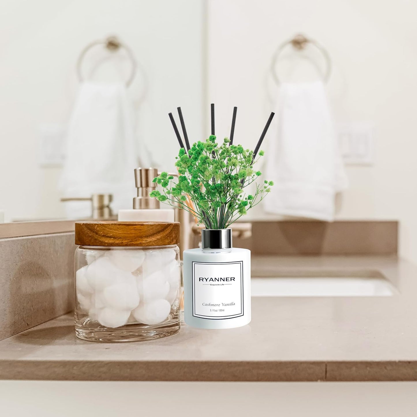 Reed Diffuser Set,5.1 fl oz Clean Linen Scent Diffuser with Sticks Home Fragrance Reed Diffuser with Essential Oil for Bathroom Shelf Decor&Air Freshener,Home Bathroom Office Decor & Gifts