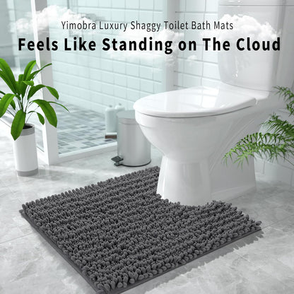 Yimobra Bathroom Rugs Non Slip Washable - Ultra Soft Absorbent Chenille Bath Mat, Quick Dry Shaggy Floor Carpet for Tub Shower, Gray Home Decor Accessories, 24x17 Inch