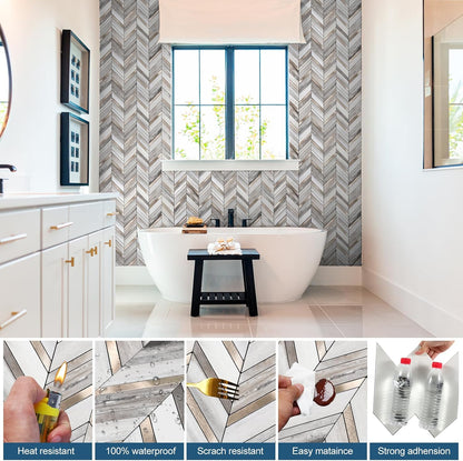 Yipscazo 10-Sheet Herringbone Backsplash Peel and Stick Tile, Polished White PVC Stick on Backsplash for Kitchen, Waterproof Self Adhesive Wall Tile for Bathroom