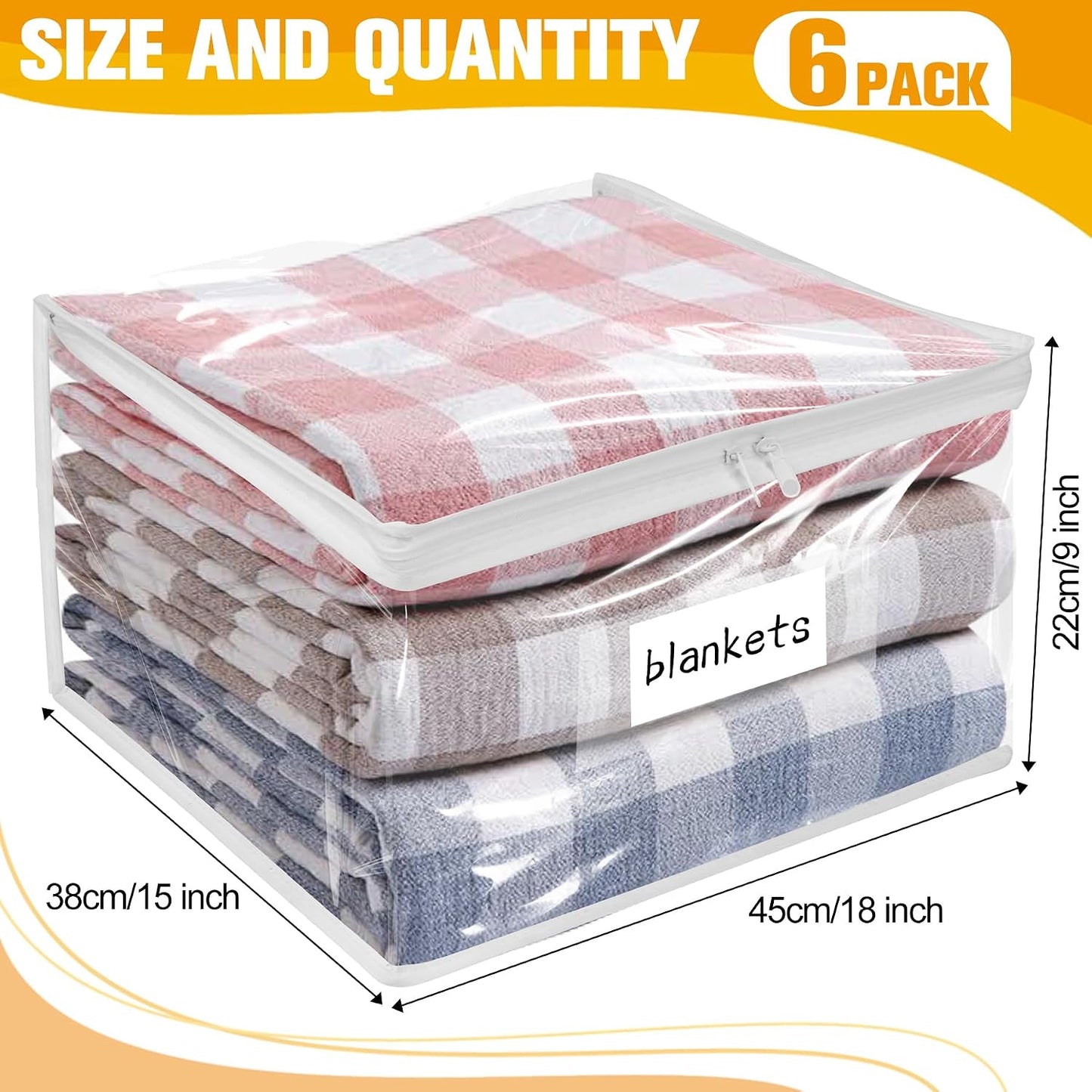 Plastic Storage Bags with Easy-Glide Zipper, Pack of 8, Durable Clear Vinyl Zippered Storage Bags for Clothes Sweaters Comforters Blankets Sheets Bedding (15.7 x 13.8 x 3.9 Inch, White)