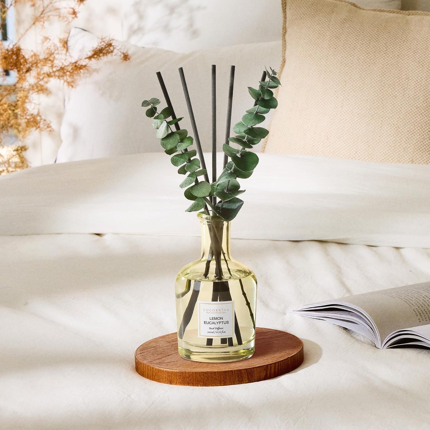 COCORRÍNA Wild Mint & Eucalyptus Reed Diffuser – 6.76 oz Essential Oil with 8 Reeds & Real Eucalyptus Sticks, Home Fragrance for Bedroom or Bathroom Décor