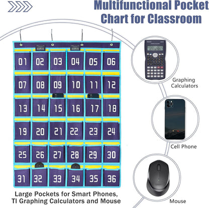 Loghot 36 Numbered Pockets Classroom Pocket Chart for Cell Phone Holder | Wall Door Hanging Pocket Organizer for Phone Calculator Holder, Phone Pouch for School Classroom & Office Phone Management