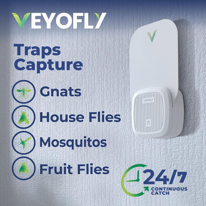 VEYOFLY Fruit Fly Traps for Indoors (2 Device + 4 Refills), Gnat Trap Indoor Plug in, Bug Traps, Flying Insect Trap, Gnat Traps for House Indoor, Fly Trap Indoor for Home Bug Light, Gnats Catcher