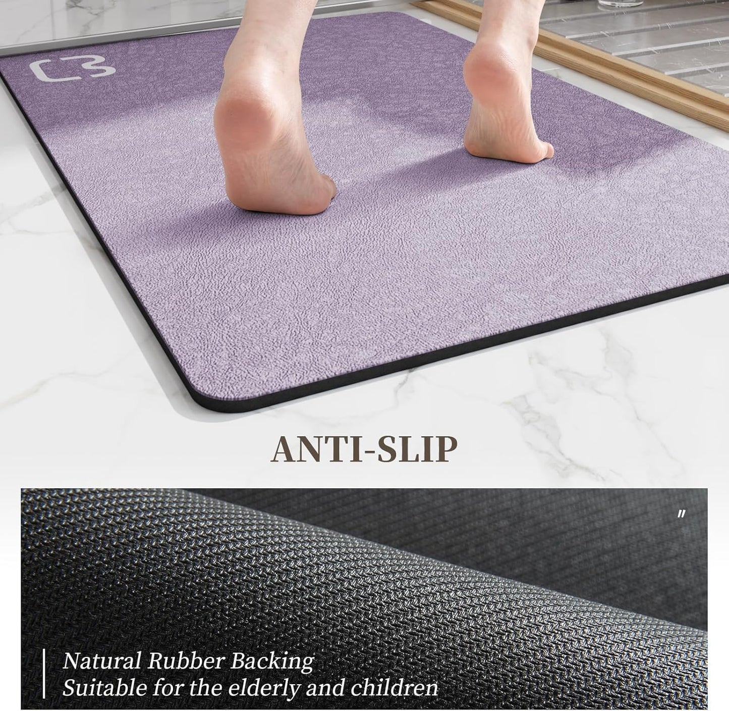 Diatomaceous Earth Bath Mat Rugs Super Absorbent Diatomite Stone Bath Mat Non Slip Quick Dry Thin Bathroom Mat Fit Under Door, Floor Rugs in Front of Bathtub, Shower Room, Sink,15.7"x23.6", Grey