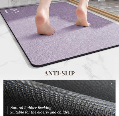Diatomaceous Earth Bath Mat Rugs Super Absorbent Diatomite Stone Bath Mat Non Slip Quick Dry Thin Bathroom Mat Fit Under Door, Floor Rugs in Front of Bathtub, Shower Room, Sink,15.7"x23.6", Grey