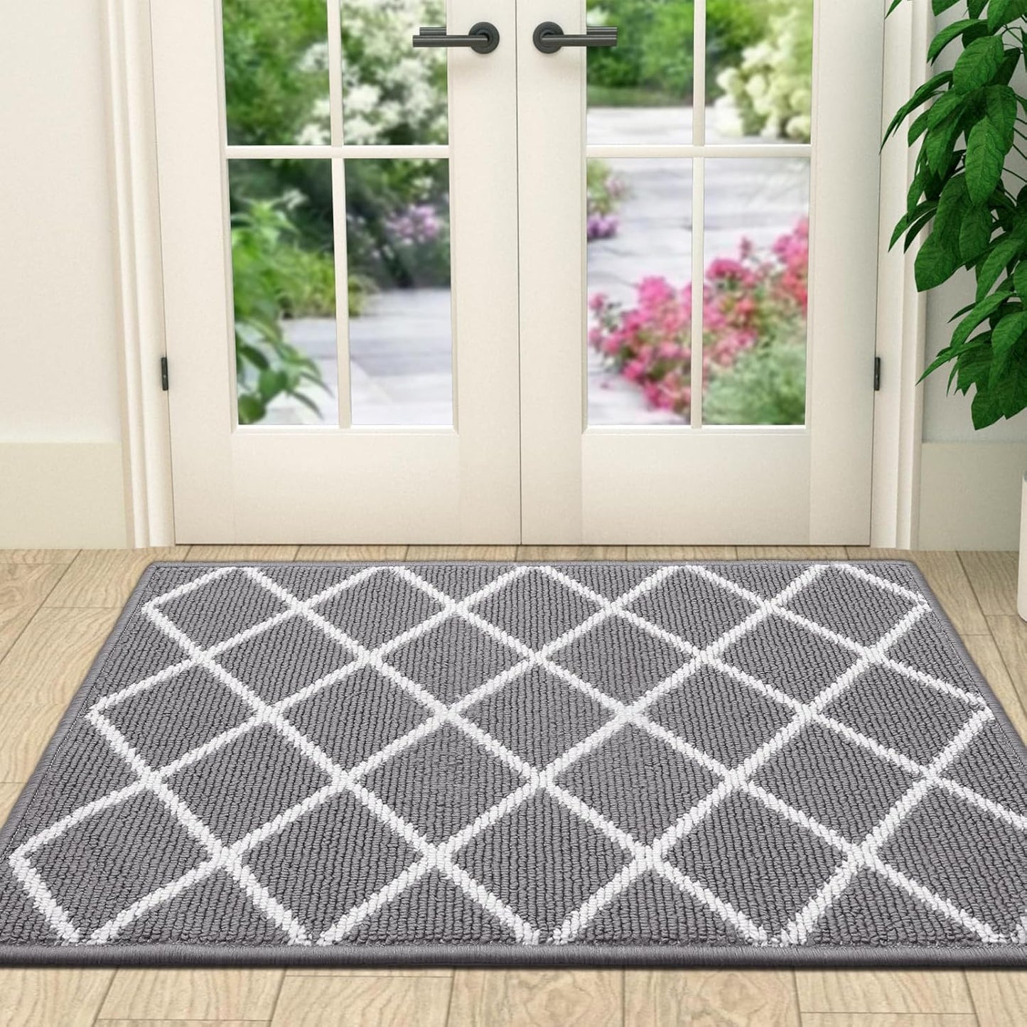 Finchitty Indoor Door Mat, Dirt Resistant and Absorbent, Low-Profile, Non-Slip, Washable Inside Floor Mats for Front Door, Back, and Entrance, 32" x 20", Grey