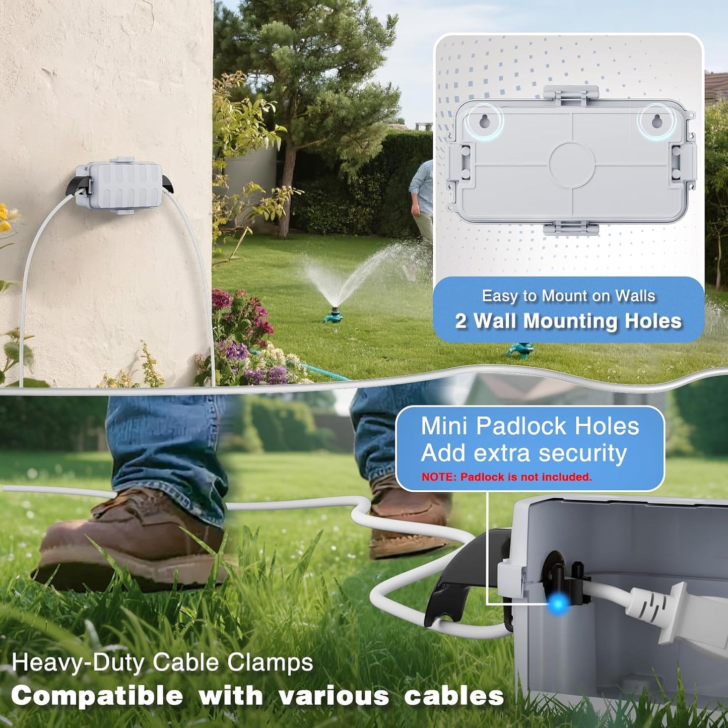 FLEMOON IP55 Outdoor Electrical Box Waterproof with Detachable Awning Covers, 7.1 * 3.9 * 2.4 inch Weatherproof Extension Cord Cover, Easy Installation for Outdoor Plug, Outlet, String Lights, Black