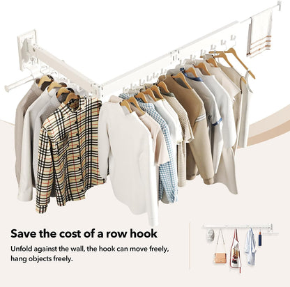 HEILAIYI Clothes Drying Rack for Laundry,Wall Mounted Clothes Hanger Rack,Folding,Retractable,Collapsible(J Shape Hooks)