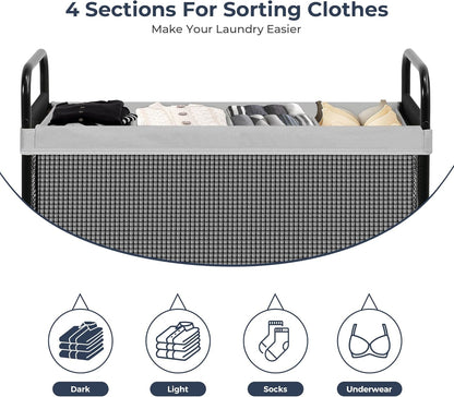 STO STO Laundry Hamper 3 Section, 120L Rolling Laundry Sorter Cart with Removable and Washable Liner Bag, Clothes Hamper with Wheels and Metal Handle for Laundry Room and Bedroom