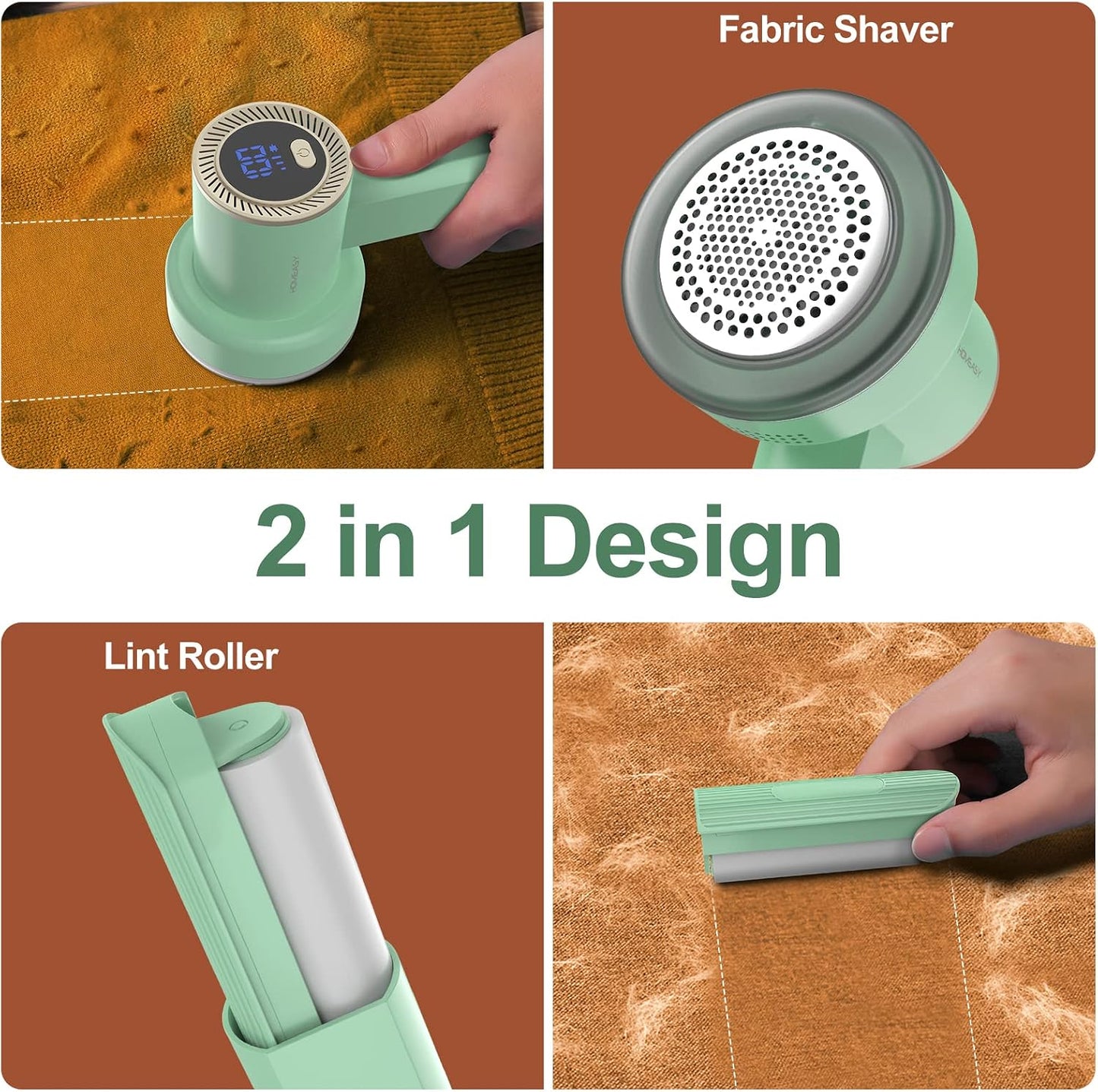 Fabric Shaver Fuzz Remover Rechargeable, HOMEASY Electric Lint Remover Shaver with 3 Blades & LED Digital Display, Sweater Couch Fabric Pill Shaver for Sweater, Couch, Furniture (White)