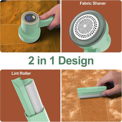 Fabric Shaver Fuzz Remover Rechargeable, HOMEASY Electric Lint Remover Shaver with 3 Blades & LED Digital Display, Sweater Couch Fabric Pill Shaver for Sweater, Couch, Furniture (White)