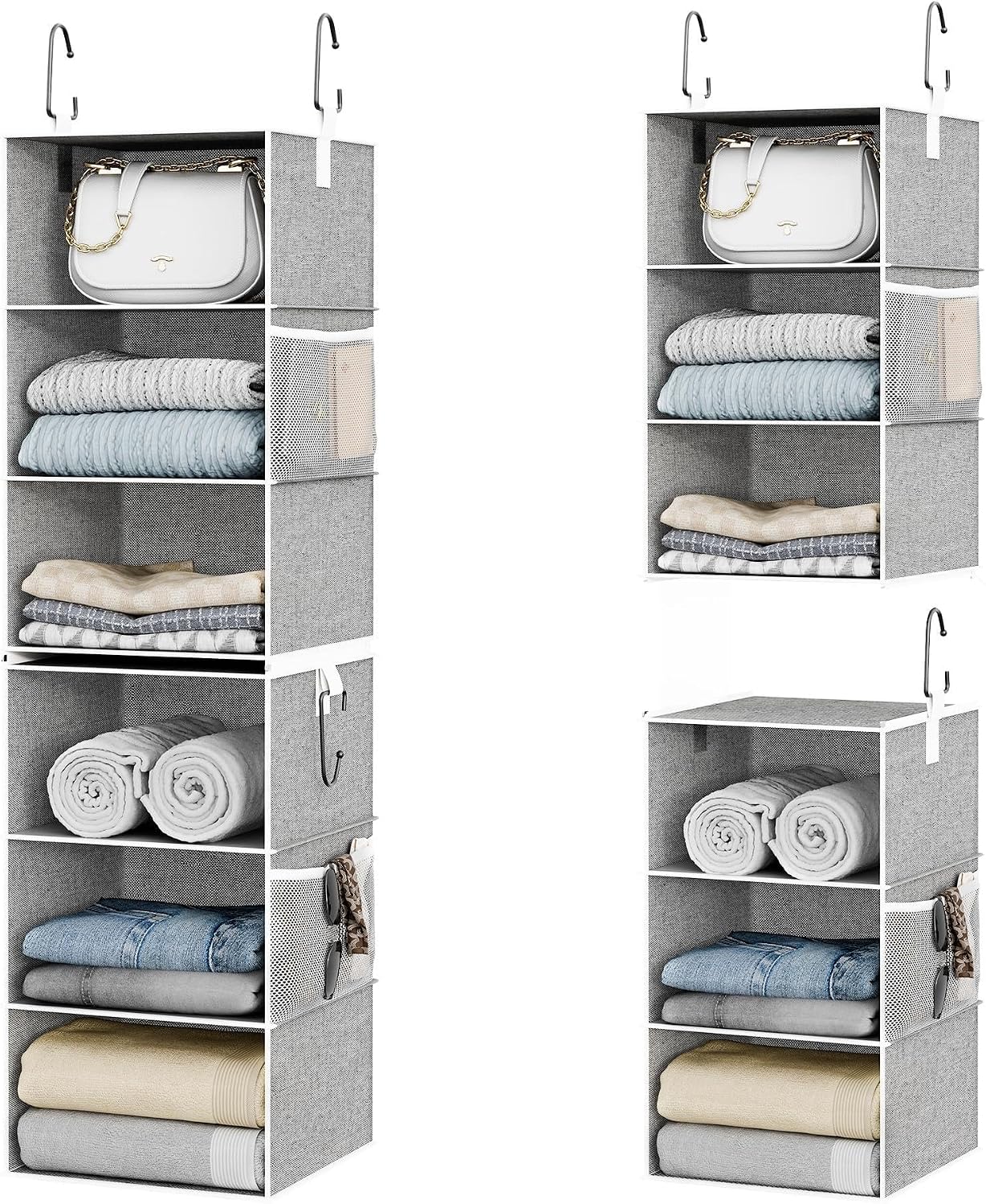 StorageWorks 6-Shelf Closet Organizers, Two 3-Shelf Separable Hanging Shelves for Closet, 12 1⁄2" D x 12 1⁄2" W x 47 ¼" H, Mixing of Beige, White & Ivory
