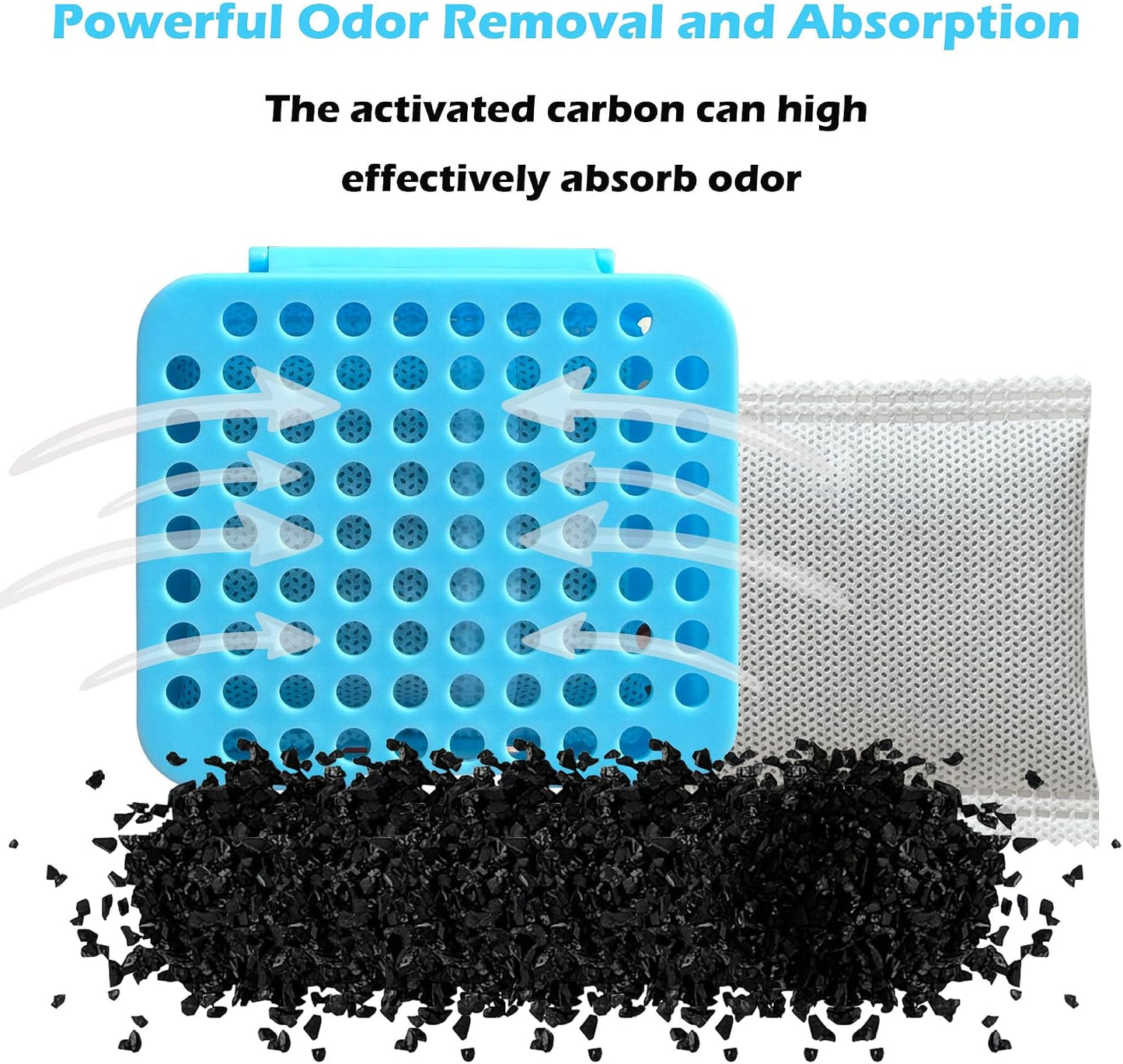 2 Pack Stick On Deodorizing Box, 12 Pack Odor Removing Refills for Trash Can, Activated Charcoal Odor Eliminator for Indoor Kitchen Trash/Diaper Pails/Wardrobe/Shoe Cabinet (Black)