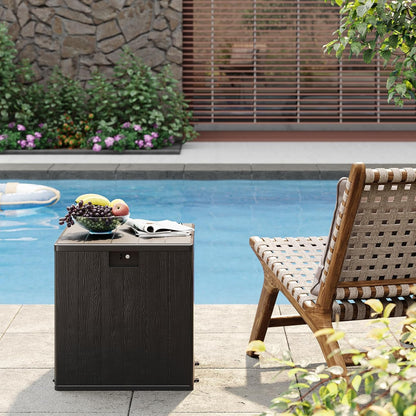 28-Gallon Waterproof Outdoor Storage Box, Lockable Resin Deck Box with Lid, Patio Storage Bin for Pool, Garden Tools & Backyard, All-Weather Protection, Black Wicker