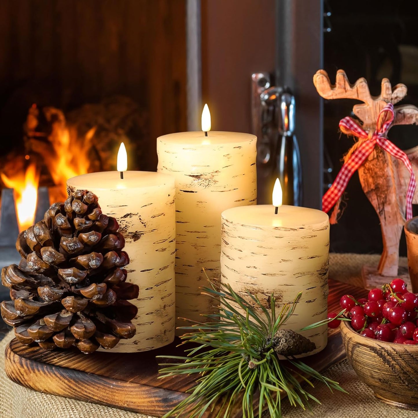 Eywamage Ivory Flameless Pillar Candles with Remote, Flickering Realistic LED Battery Wax Candles Set of 3, Φ 3" H 4" 5" 6"