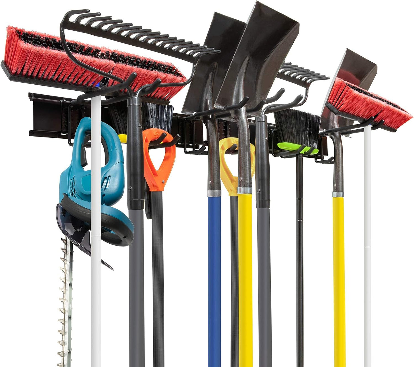 Tool Storage Rack, 8 Piece Garage Organizer, Metal, Wall mounted, Holder for Broom, Mop, Rake Shovel & Tools!