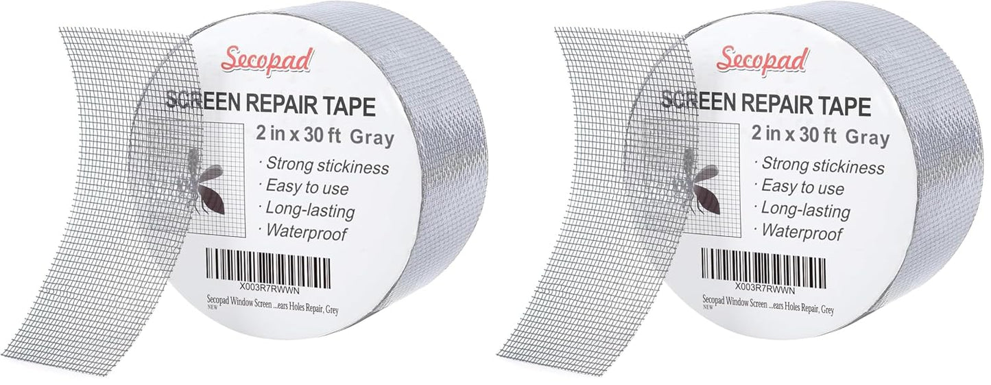Secopad Grey Window Screen Repair Tape, 2IN X 15FT (180IN) Screen Repair Kit for Windows or Doors, Strong Adhesive Patch Kit Fiberglass Mesh Tape