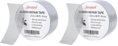 Secopad Grey Window Screen Repair Tape, 2IN X 15FT (180IN) Screen Repair Kit for Windows or Doors, Strong Adhesive Patch Kit Fiberglass Mesh Tape