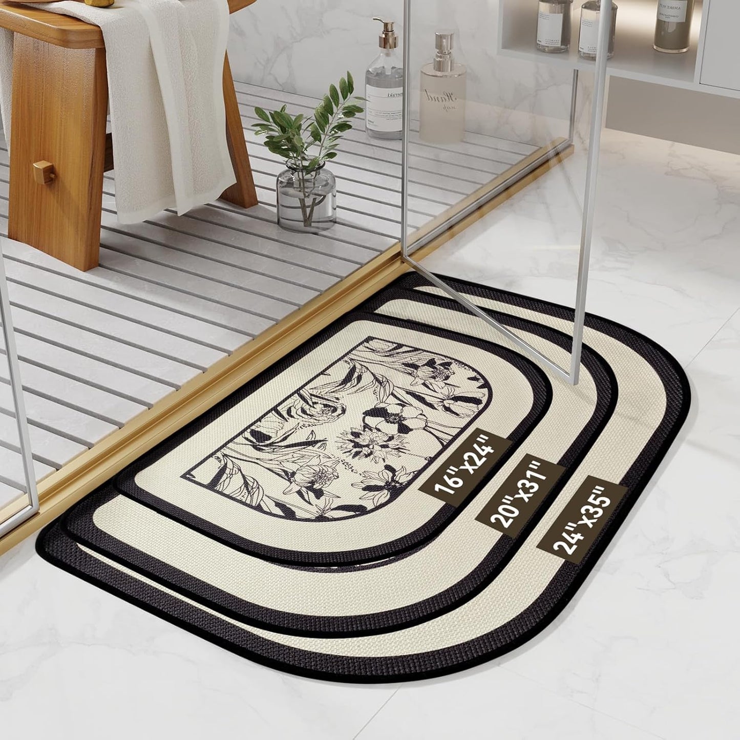 YDKGL Ultra Thin Bathroom Rugs Mat Quick Dry Absorbent Non Slip Bath Mat Bath Mats for Bathtub Mat Bathroom Carpet Fit Under Door Washable Floor Rubber Half Round Bath Rugs Grey 16x24