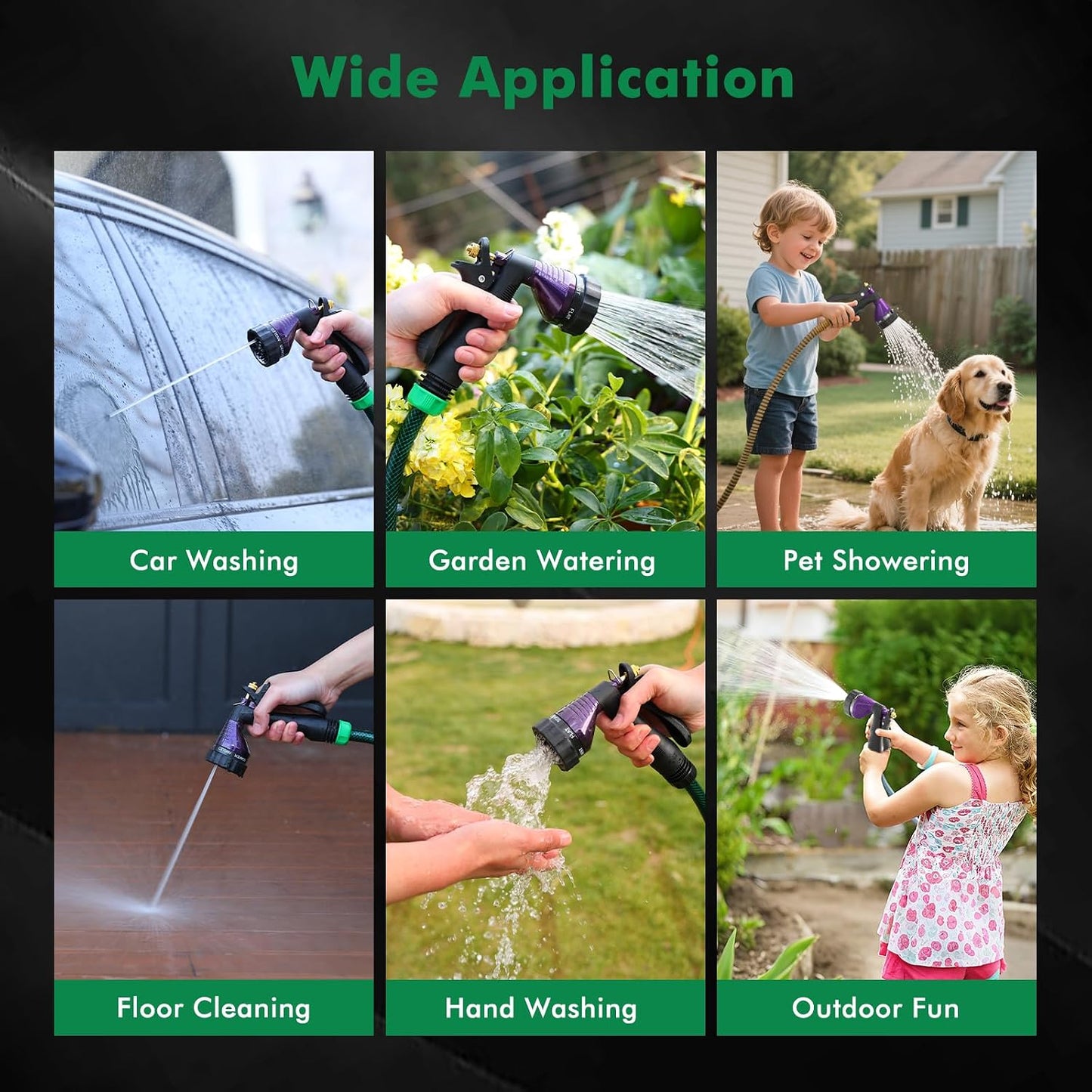 RESTMO Garden Hose Spray Nozzle, Water Hose Nozzle Heavy Duty, High Pressure Hand Sprayer with 6 Adjustable Watering Patterns, Slip Resistant for Watering Plants, Car Washing & Pet Showering, Purple