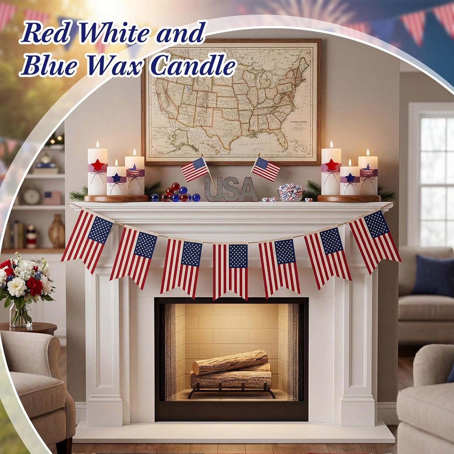 4th of July 4" 5" 6" Flameless Pillar Candles with Remote, Set of 3 Patriotic Red White Blue Battery Operated LED Candle with Star Felt, Independence Day Decorations for Home Party Table Fireplace