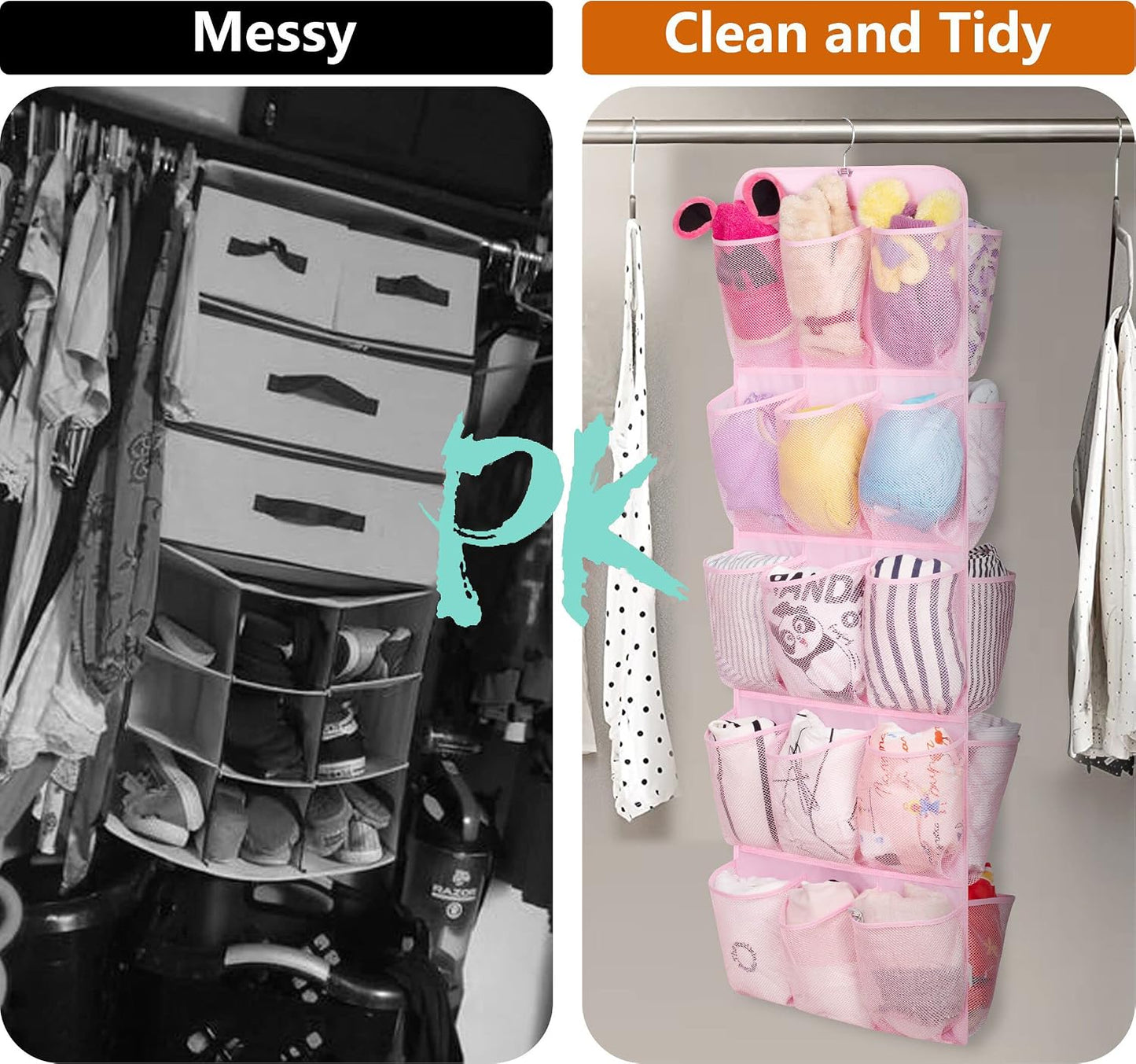 MISSLO 30 Large Pockets Dual Sided Hanging Shoe Organizer for Closet with Rotating Hanger Hanging Shoe Shelves, Grey
