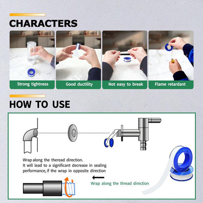 4 Rolls 1/2 Inch(W) X 520 Inches(L) Teflon Tape PTFE Thread Sealant Plumbers Tape for Seal Water Pipe, Shower Head,Prevent Leakage, White