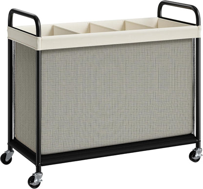 ELYKEN Laundry Hamper 3 Section, 120L Rolling Laundry Sorter with Removable Liner Bag, Laundry Basket with Wheels, Steel Frame with Metal Handle, Clothes Hamper Cart for Laundry Room & Bedroom